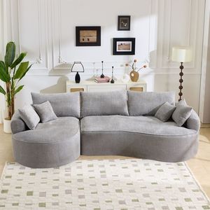Divano Moderno in Tessuto Ciniglia Grigio Compresso Senza Struttura da 124,5 Pollici con 3 Cuscini Schienale e 4 Cuscini Decorativi per Soggiorno - Product Image 2