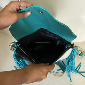 Premium Hot Selling Hand <b>Tooled</b> Genuine Cowhide <b>Leather</b> Fringe Crossbody Bag New Designer Pattern Sling Bag Perfect for Women's - Product Image 6