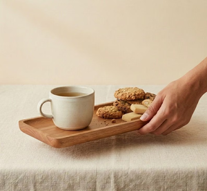 Plateaux de service modernes en bambou avec poignées, grands plats pour aliments, boissons, café, fêtes - Ustensiles emboîtables durables - Product Image 3