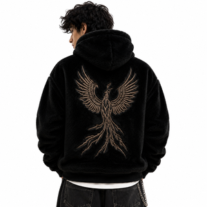 Wholesale Heavyweight Black <b>Sherpa</b> Oversized Fit Men's <b>Hoodies</b> with Embossed Back Design Streetwear Winter Pullover USA Supplier - Product Image 2
