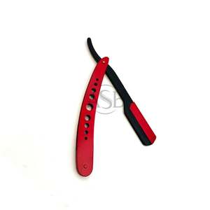 Navaja de Barbero Roja y Negra de Doble Tono, Acero Inoxidable, Plegable, Mango Rojo con Cortes Circulares, Logotipo Personalizado OEM - Product Image 6
