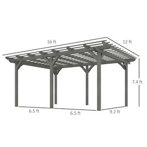 12 'X 16' grigio all'aperto Pergola in legno stabile struttura Gazebo padiglione con traliccio d'uva per il supporto di piante rampicanti - Product Image 3
