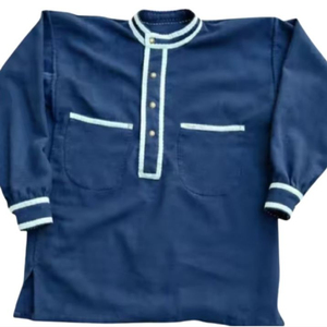 Men's Blue <b>Mandarin</b> <b>Collar</b> Casual <b>Shirt</b> Full Sleeve Solid Color Poplin Fabric American Reproduction Flannel Men's <b>Shirts</b> - Product Image 1