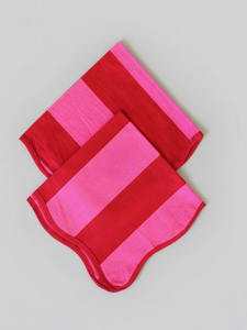 Hand Block Printed Cotton <b>Placemat</b> Set: Red & Pink Striped Table Linens - Product Image 2