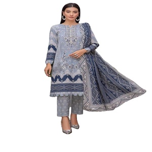 Hermosos y elegantes trajes de césped bordados de 3 piezas de alta calidad para damas Diseño moderno indio y pakistaní sin costuras - Product Image 1