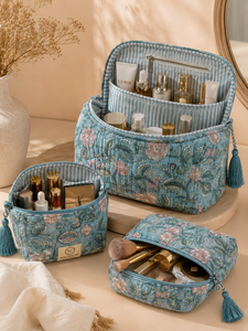 Quilted Cotton Cosmetic Case Set Animal Print Bohemian Style Zipper Closure Eco-Friendly Soft Handle Multi-Function Vintage - Product Image 5