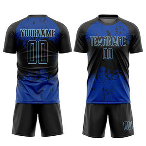 Conjunto de Camiseta y Pantalones Cortos de Fútbol para Hombre, Azul y Negro, Cuello Redondo, Manga Corta, Absorbe la Humedad, Ajuste Atlético, para Todas las Temporadas, Estampado Sublimado - Product Image 1