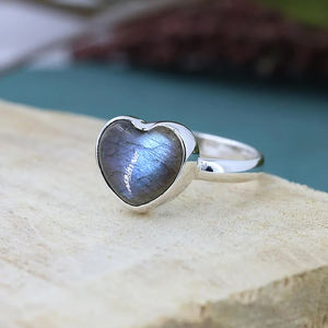 Bague en labradorite très vendue, forme cœur 8 mm, argent sterling 925, faite à la main, pierre précieuse, bijou minimaliste, bohème, cadeau - Product Image 4