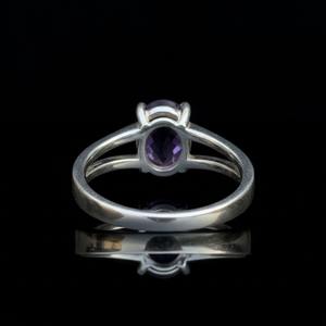 Bague en argent sterling 925 avec améthyste naturelle ovale, double halo, sertissage minimaliste à griffes, certifiée par un tiers, pour mariage, style chrétien - Product Image 3