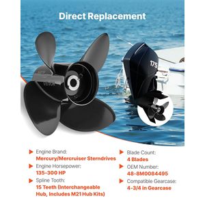 Elica Marina in Alluminio a 15 Denti per Motori Fuoribordo Mercury/Mariner 135-300 HP 4-3/4 - Versione Migliorata - Product Image 2