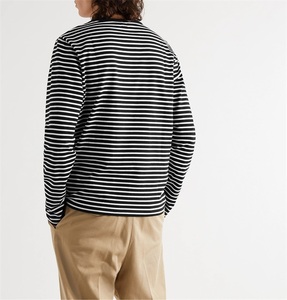 Men's 100% Cotton Long Sleeve Striped T Shirt Breathable Knitted Casual Regular Fit Front Digital Printing Custom <b>Logo</b> - Product Image 5