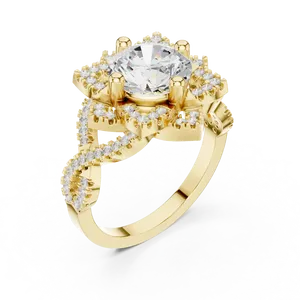 Élégance inspirée par la floraison avec un diamant rond de laboratoire de 2 carats encadré d'un halo en U distinctif et d'un sertissage en or massif - Product Image 2