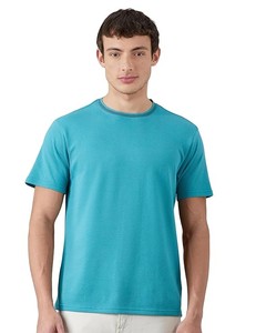 Men's <b>Turquoise</b> Knitted Short Sleeve O-Neck <b>T</b>-<b>Shirt</b> Regular Fit Breathable Solid Casual Style - Product Image 1