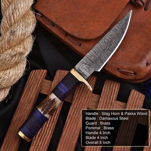 Cuchillo de Caza de Acero de Damasco con Punta Caída, Mango de Asta de Ciervo, Cuchillo Personalizado para Bushcraft y Camping al Aire Libre, Fabricante OEM - Product Image 2