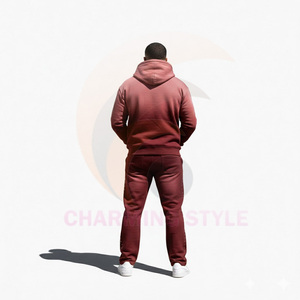 Ensemble de survêtement d'hiver personnalisé avec logo brodé appliqué, effet délavé à l'acide, style vintage, pantalon de survêtement ample et droit, 100% coton - Product Image 3