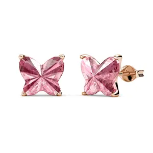 Sterling Silver 925 Premium Austrian Crystal Jewelry Pink / Blue Butterfly Tiny Stud Earrings For Women Destiny Jewellery