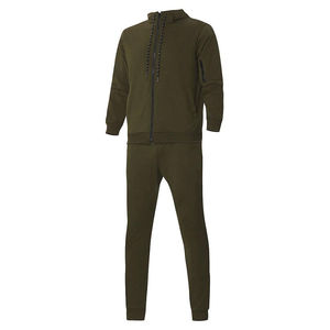 Men's Army Green <b>Hooded</b> Tracksuit Set Full <b>Zip</b> Casual Jogging Suit Solid Color Side Pockets Regular Fit Autumn Wear - Product Image 4