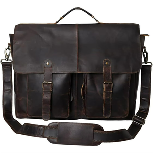 Sacoche pour ordinateur portable en cuir véritable vintage 18 pouces, sac messager bandoulière pour hommes et femmes, bureau, voyage - Product Image 1