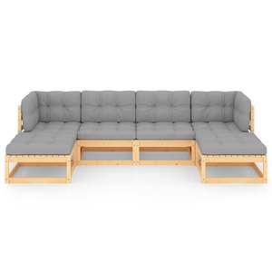 Ensemble de salon de jardin 6 pièces en pin massif gris 100 % polyester – Idéal pour les divertissements en plein air - Product Image 3