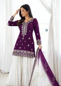 Robe Anarkali traditionnelle indienne et pakistanaise pour femmes, brodée, avec dupatta, vêtement décontracté en coton - Product Image 3