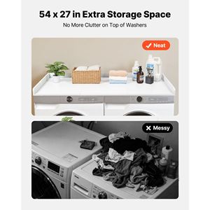 Piano d'appoggio in legno impermeabile 54 x 27,5 pollici per lavatrice/asciugatrice con 2 ganci e bordo superiore per montaggio a parete - Product Image 3