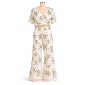 Luxury Tropical Print Co Ord Set for Women V Neck Crop <b>Top</b> Wide Leg Palazzo Pants Casual Resort Vacation Party Outfit Wear - Product Image 1