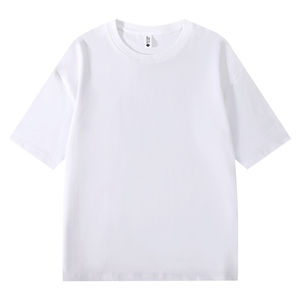 Camiseta de Algodón Lisa para Mujer, Talla Grande, Hombros Caídos, Cuello Redondo, Color Blanco y Negro, Personalizable - Product Image 2