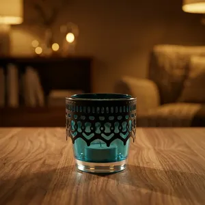 Cylinder <b>Glass</b> Votive Candle Jar With Black Metal Top <b>Heat</b> <b>Resistant</b> Home Decoration - Product Image 3