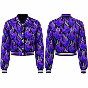 <b>Purple</b> Flame Print Men's Bomber <b>Jacket</b> Turn-down Collar Casual Autumn Wear Regular Fit Polyester Material Women Satin <b>Jackets</b> - Product Image 1