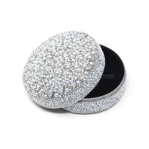 Fabulous Lac Glitter Indian Trinket RoundBox <b>Beaded</b> & <b>Mirror</b> Work Orgnagizer Trinket Boxes Luxurious Handmade Portable Boxes - Product Image 4