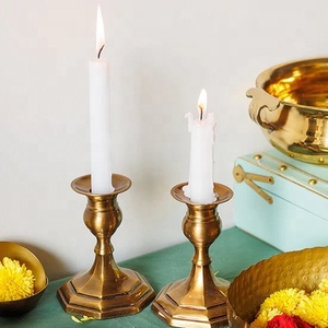 Classic <b>Brass</b> <b>Candlestick</b> <b>Holder</b> Hexagonal Base Formal Dining Taper Decor - Product Image 1