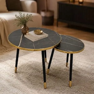 Tables basses gigognes carrées en marbre avec bases en blocs d'or massif, disponibles à prix de gros. - Product Image 2