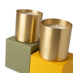 Brushed Brass <b>Candle</b> Jar Custom Gold Metal <b>Candle</b> Vessel With White <b>Marble</b> Base Empty Container For Soy Wax <b>Candle</b> Making Sale - Product Image 6