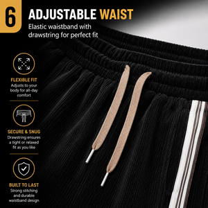 Unisex Autumn <b>Tracksuit</b> Set Black Corduroy Half-Zip Top With Stripes And Drawstring Pants Casual Wear For Adults - Product Image 4