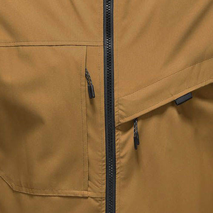 Brown Waterproof Hooded <b>High</b> <b>Visibility</b> Safety Outdoor <b>Jacket</b> with Black Accents and Front Pockets ANSI Class 2 - Product Image 3