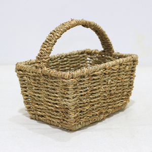 Seagrass Woven Storage <b>Basket</b> Rectangular Handled Organizer Natural Color Boho Home Picnic <b>Gift</b> Holder - Product Image 4