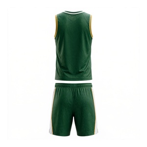 Ensemble uniforme de basket-ball vert, blanc et or, impression par transfert thermique, respirant, 100% Polyester, vêtements de sport unisexes pour adultes, AMKOOR - Product Image 2