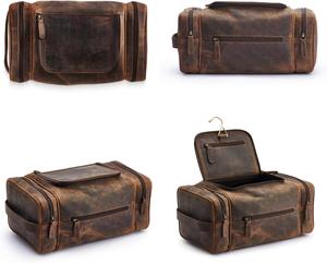Genuine Leather Toiletry Bag <b>Mens</b> Dopp <b>Kit</b> <b>Shaving</b> Wash Bag Travel Grooming <b>Kit</b> Organizer Wholesale High Qual TYG-0132 - Product Image 2