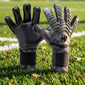 Gants de gardien de but de football en Breathaprene noir, design personnalisé, très demandés, avec caoutchouc latex allemand de 4 mm, sangle élastique injectée, paume plate - Product Image 6
