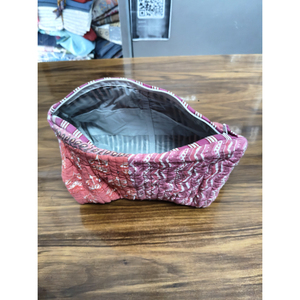 Pochette cosmétique matelassée rayée rose, petite, portable, pliable, en textile, motif charmant, sans fermeture éclair, cadeau - Product Image 3