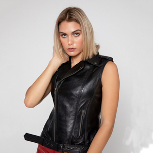 Chaleco de Cuero Tejido para Mujer, Invierno, Cierre de Cremallera, Sin Mangas, Personalizable, Bolsillos Sólidos - Product Image 3
