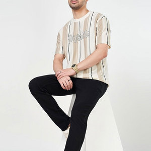 Camiseta de Manga Corta para Hombre con Rayas Infinitas, Cuello Redondo, Corte Regular Informal, Diseño Transpirable de Algodón Jersey Estampado - Product Image 5