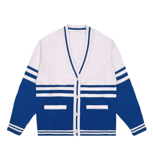 Cárdigan de punto transpirable de primera calidad con cuello en V para hombre, diseño universitario, suéter a rayas con botones para actividades casuales al aire libre - Product Image 3