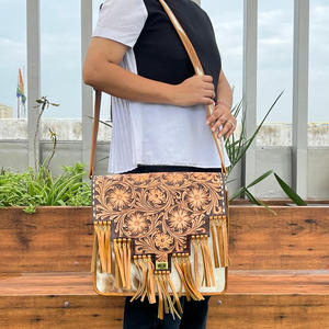 Latest Good Quality Hand Tooled Leather Tassel Detailing Messenger Bag Genuine Cowhide Leather Shoulder <b>Briefcase</b> Bag <b>for</b> <b>Women</b> - Product Image 4