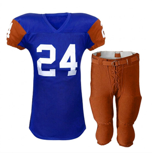 Uniforme de football américain de haute qualité, maillot et pantalon personnalisés marron et bleu clair par RUN APPAREL, col en V, manches courtes, respirant - Product Image 4
