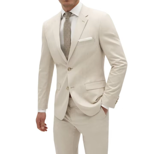 Traje de Hombre Slim Fit de Lana/Seda Plisado, Hecho a Medida, Elegante, Color Beige Claro, Blazer y Pantalones, Multiusos, para Negocios y Bodas - Product Image 1