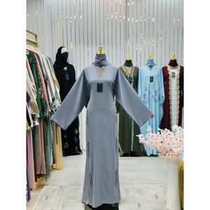 High Quality Modest Dubai Beaded Sequined <b>Long</b> Sleeve Abaya Muslim Traditional Handmade Wedding Women Polyester Breathable VNeck - Product Image 3