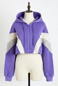 Women's Color Block <b>Cropped</b> <b>Zip</b> <b>Up</b> Hoodie Long Sleeve Drawstring Hooded Sweatshirt Casual Streetwear Jacket - Product Image 5