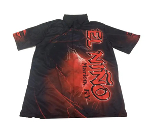 El Nino <b>Men's</b> Short Sleeve <b>Polo</b> <b>Shirt</b> Digital Print <b>Red</b> Lightning Design Quick Dry Polyester Casual Wear MarioP KY Back Logo - Product Image 1
