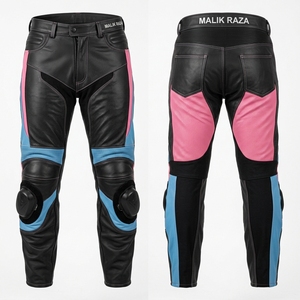 Pantalon de moto en cuir véritable pour homme et femme, en cuir de vachette pleine fleur, pour la course, ajustement parfait - Product Image 3